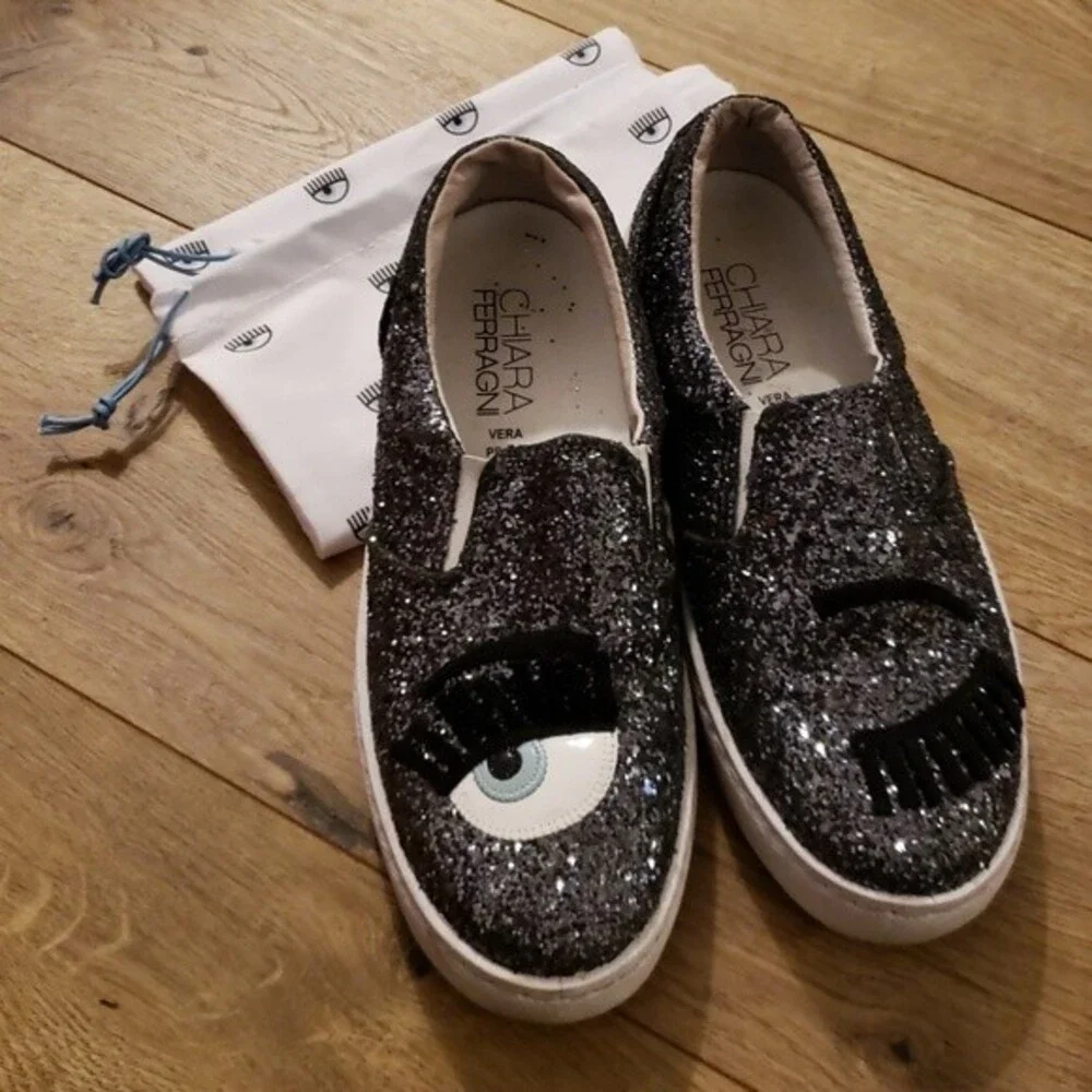 Chiara Ferragni Wink Eye Glitter Chic Feminine Streetwear Trendy Sneakers Size 6